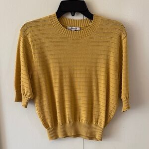 Madewell Mustard Short-Sleeve Eyelet Stripe Crewneck Sweater